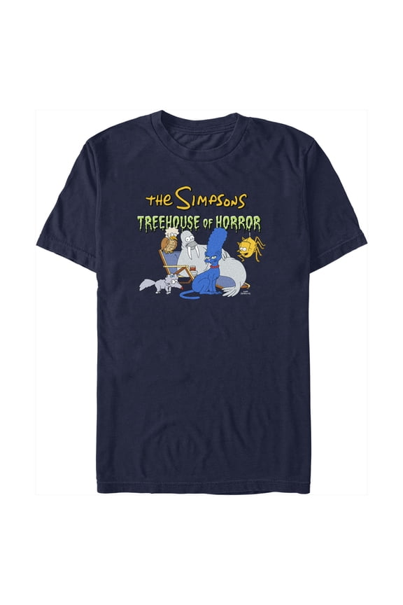 Men's The Simpsons Treehouse of Horror Animals Graphic Tee Navy Blue Medium