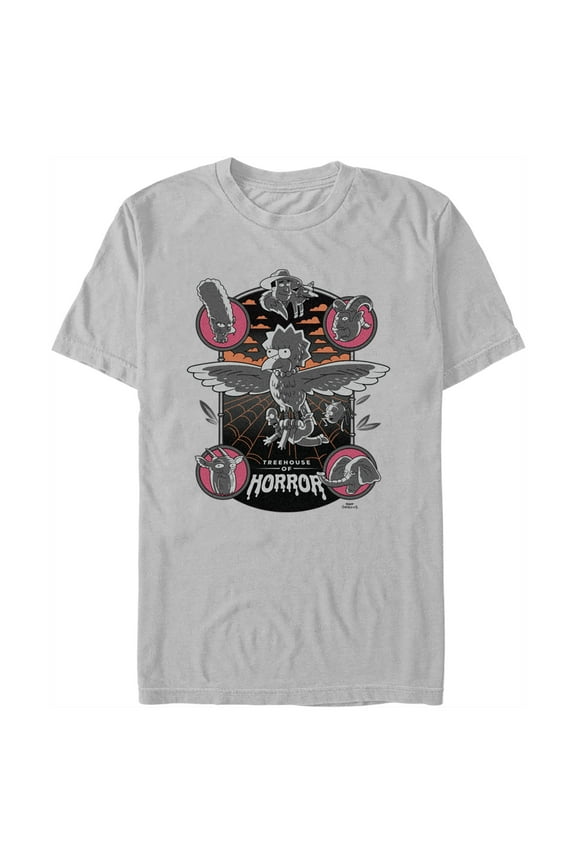 Men's The Simpsons Treehouse of Horror Bird Lisa Graphic Tee Silver Large