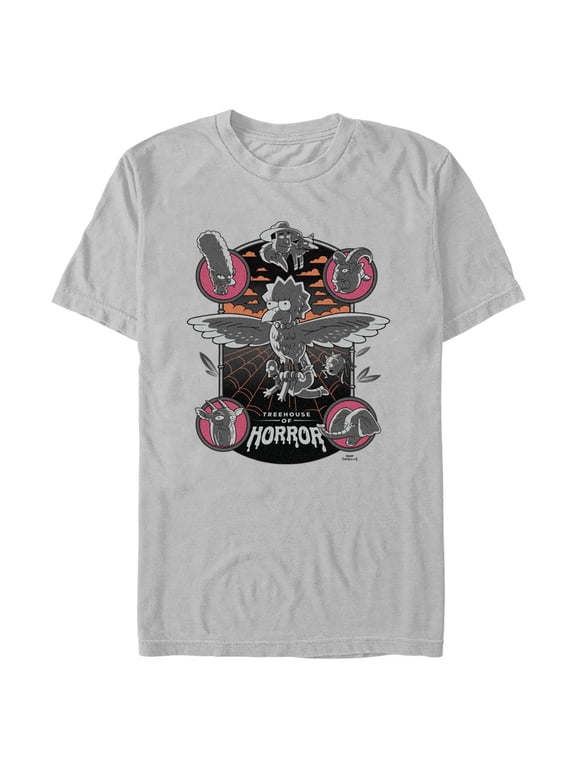 Men's The Simpsons Treehouse of Horror Bird Lisa Graphic Tee Silver Medium