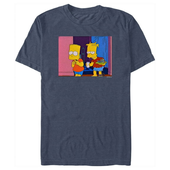 Men's The Simpsons Treehouse of Horror Double Bart Scene Graphic Tee Navy Blue Heather Large