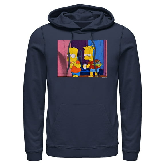 Men's The Simpsons Treehouse of Horror Double Bart Scene  Pull Over Hoodie Navy Blue 2X Large