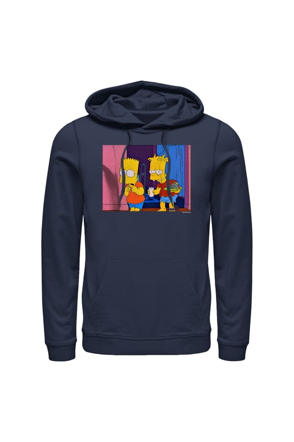 Men's The Simpsons Treehouse of Horror Double Bart Scene Pull Over Hoodie Navy Blue Large