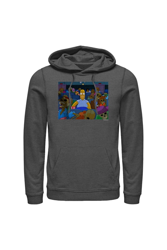 Men's The Simpsons Treehouse of Horror Homer Skeleton Theater Scene Pull Over Hoodie Charcoal Heather 2X Large