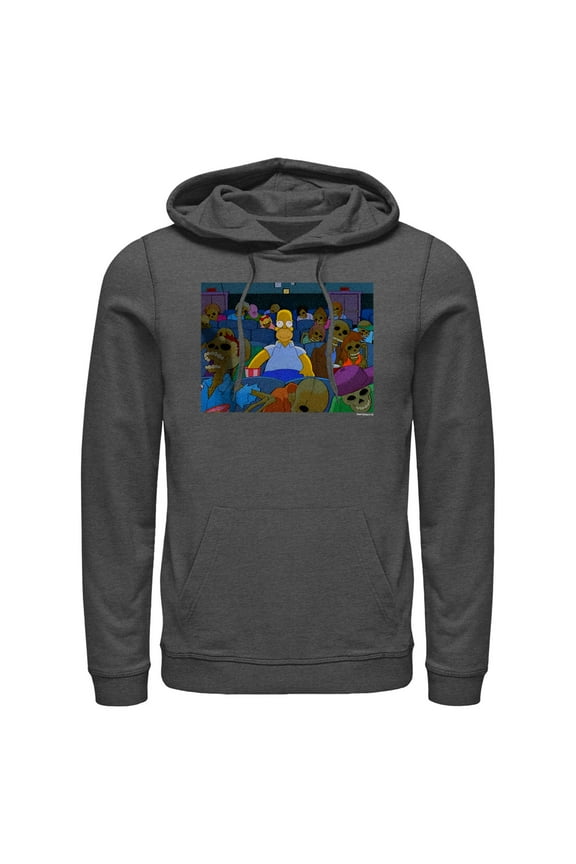 Men's The Simpsons Treehouse of Horror Homer Skeleton Theater Scene Pull Over Hoodie Charcoal Heather Large