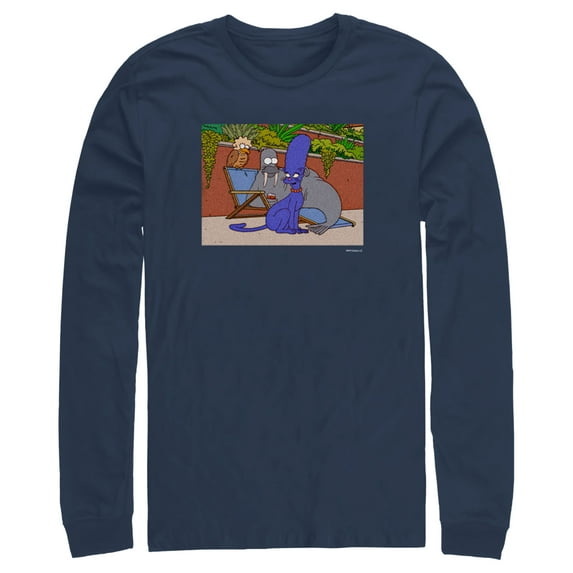 Men's The Simpsons Treehouse of Horrors Animals Scene Long Sleeve Shirt Navy Blue Large