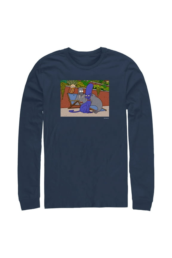 Men's The Simpsons Treehouse of Horrors Animals Scene Long Sleeve Shirt Navy Blue Medium