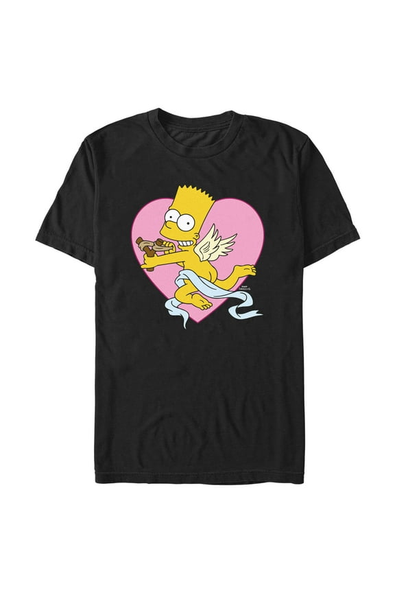 Men's The Simpsons Valentine's Day Cupid Bart Graphic Tee Black Large