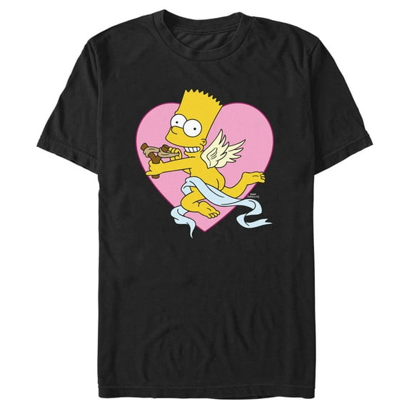 Men's The Simpsons Valentine's Day Cupid Bart Graphic Tee Black Small