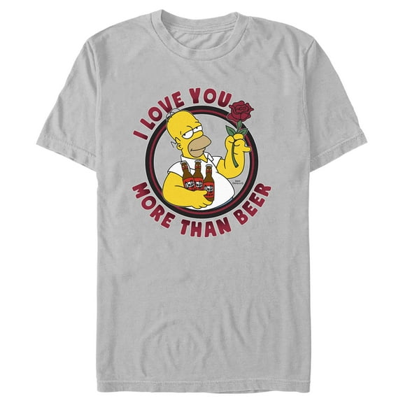 Men's The Simpsons Valentine's Day Homer I Love You More Than Beer  Graphic Tee Silver 3X Large