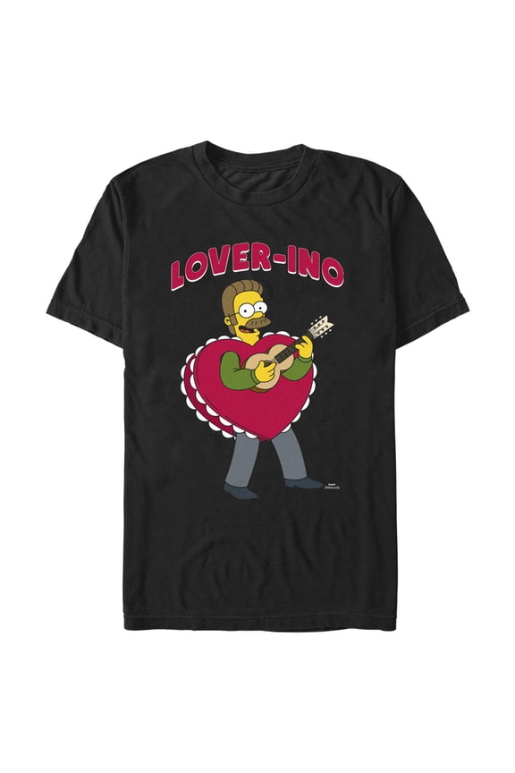Men's The Simpsons Valentine's Day Ned Flanders Lover-ino Graphic Tee Black Medium