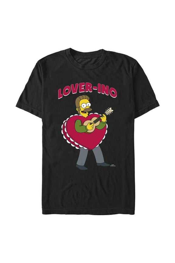 Men's The Simpsons Valentine's Day Ned Flanders Lover-ino Graphic Tee Black X Large