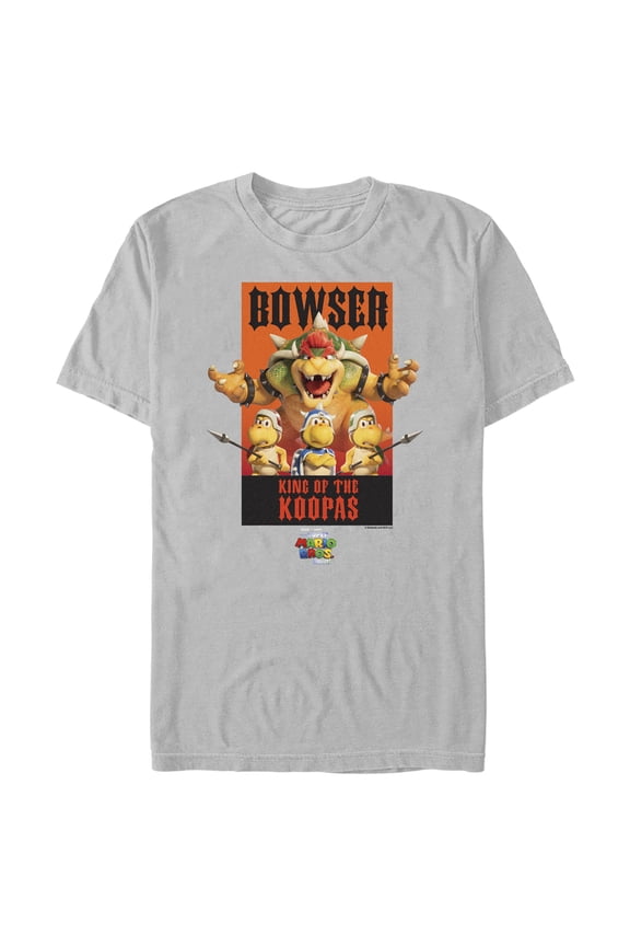 Men's The Super Mario Bros. Movie Bowser King of the Koopas Poster Graphic Tee Silver 2X Large