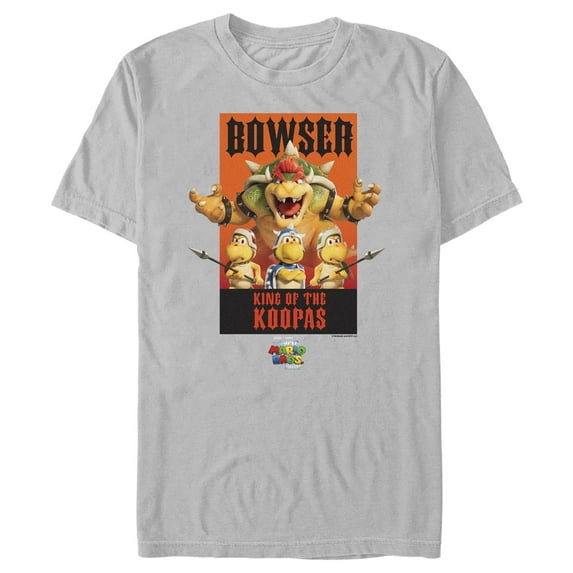 Men's The Super Mario Bros. Movie Bowser King of the Koopas Poster Graphic Tee Silver Medium