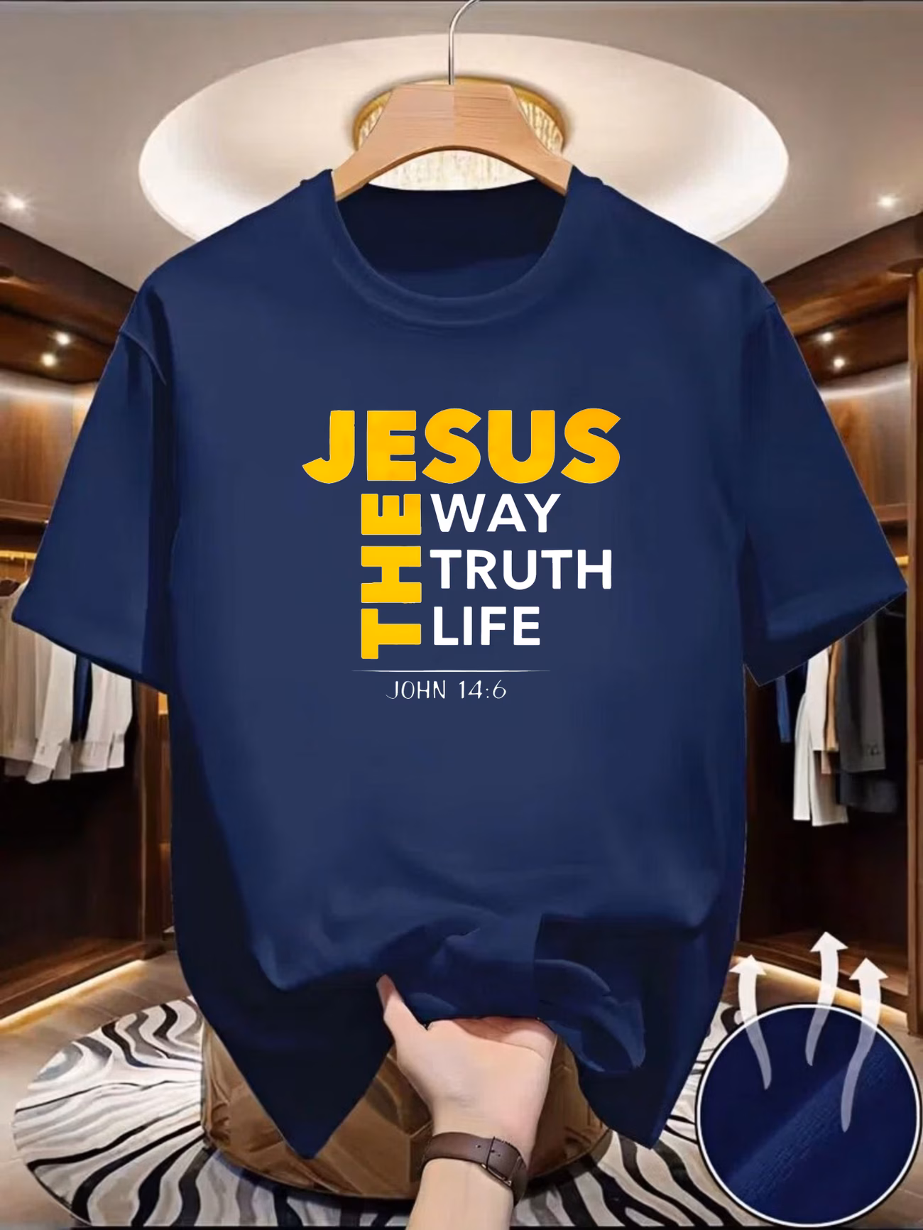 Men's The Way The Truth The Life Christian Graphic T-Shirt, Bible Verse Faith Short Sleeve Casual Tee