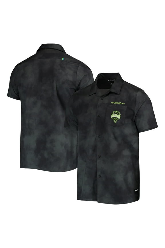 Men's The Wild Collective Black Seattle Sounders FC Abstract Cloud Button-Up Shirt
