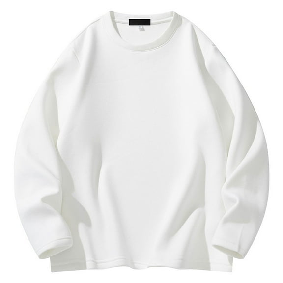 Men's Themal Sweater Soft Velvet Cotton Solid Crewneck Sweatshirts Fall Winter Pullover Long Sleeve Tops Loose Fit (XL, White)