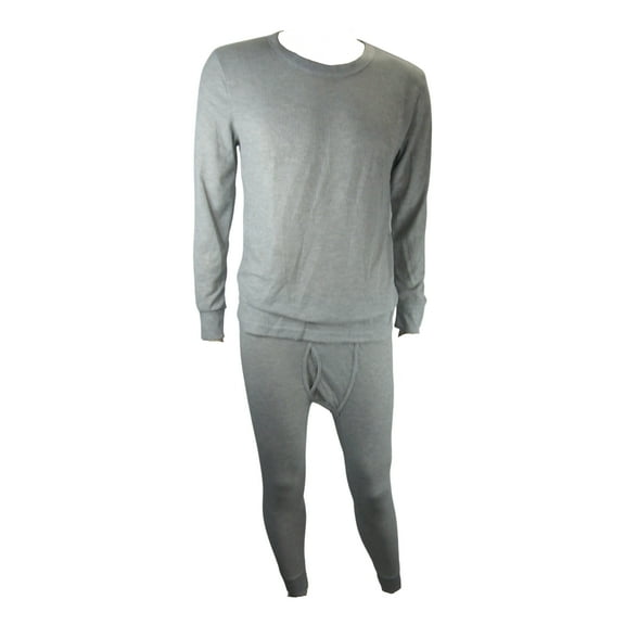 Men's Thermal Base Layer Long Johns Cotton Blend Top And Bottom Set (2XL, Ash)