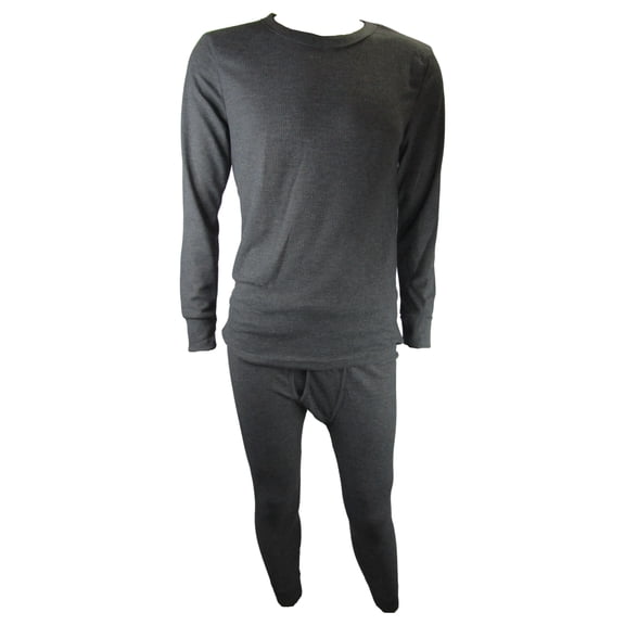 Men's Thermal Base Layer Long Johns Cotton Blend Top And Bottom Set (4XL, Charcoal)