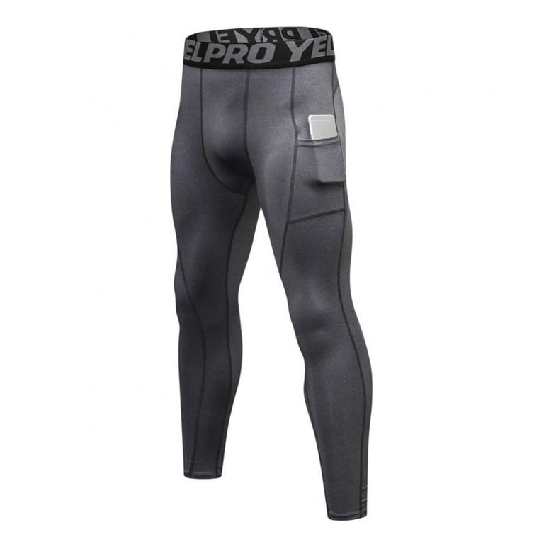 Men s Thermal Compression Pants with Pockets Athletic Sports Leggings Running Tights Wintergear Base Layer Bottoms