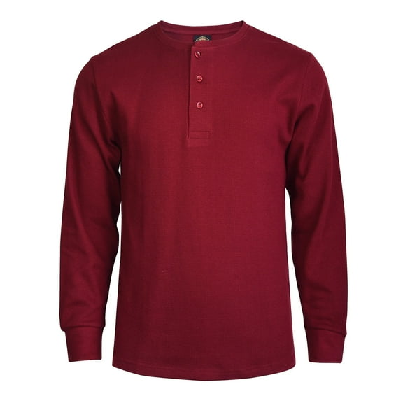 Men's Thermal Cotton Waffle-Knit Long Sleeve Henley Shirt, Burgundy 3XL, 1 Pack