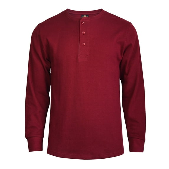 Men's Thermal Cotton Waffle-Knit Long Sleeve Henley Shirt, Burgundy XL, 1 Pack