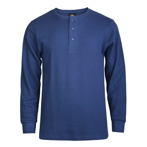 Men's Thermal Cotton Waffle-Knit Long Sleeve Henley Shirt, Denim S, 1 Pack