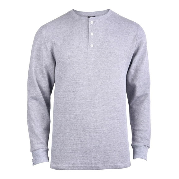 Men's Thermal Cotton Waffle-Knit Long Sleeve Henley Shirt, Heather Grey S, 1 Pack
