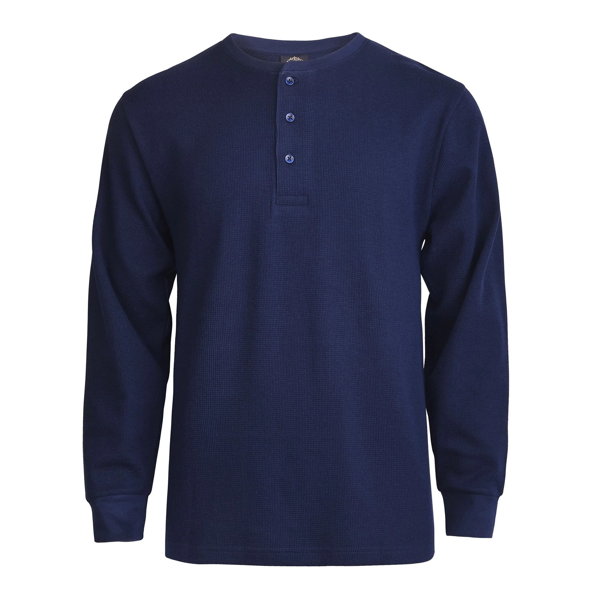 Men's Thermal Cotton Waffle-Knit Long Sleeve Henley Shirt, Navy M