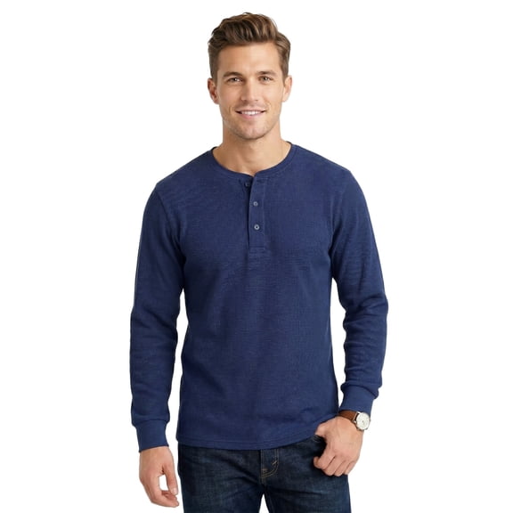 Men's Thermal Cotton Waffle-Knit Long Sleeve Henley Shirt, Navy, X-Large, 1 Pack