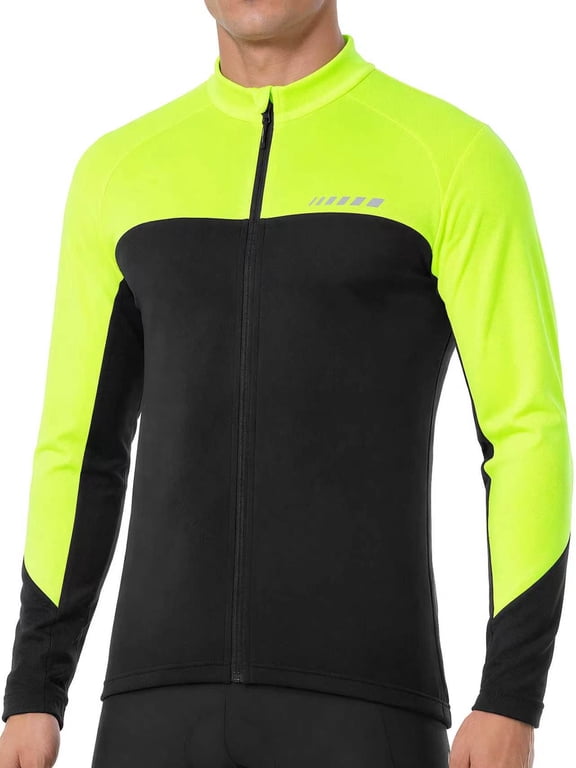 Men's Thermal Cycling Jersey Long Sleeve with 3 Rear Pockets Bike Fleece Jackets with Reflective Design for Cold Weather Cycling ,Running ,Hiking