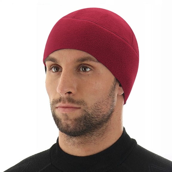 Men's Thermal Fleece Beanie Hat, Windproof Winter Skiing Cap with Detachable Pom Pom, Extreme Cold Weather Outdoor Sports Hat for Running, Cycling and Snowboarding