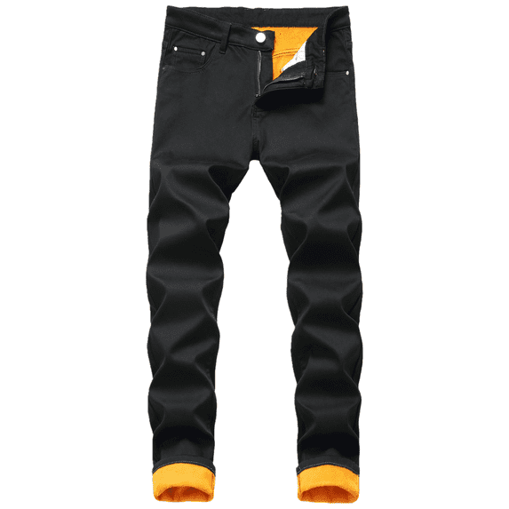 Men's Thermal Fleece Lined Jeans Winter Slim Fit Thicken Stretch Warm Denim Pants Black 38