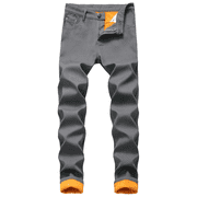 Mens Thermal Fleece Lined Jeans Winter Slim Fit Thicken Stretch Warm Denim Pants Grey 30