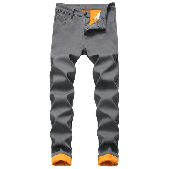 Men's Thermal Fleece Lined Jeans Winter Slim Fit Thicken Stretch Warm Denim Pants Grey 30