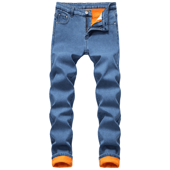 Men's Thermal Fleece Lined Jeans Winter Slim Fit Thicken Stretch Warm Denim Pants Light Blue 28