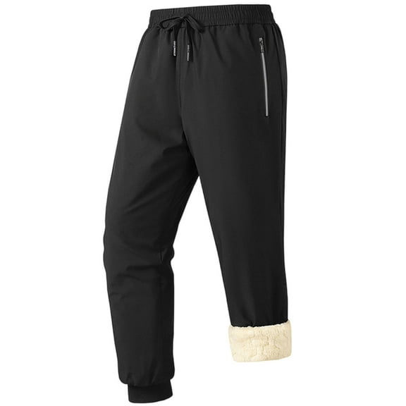 Men's Thermal Fleece Pants Elastic Waist Drawstring Sweatpants Casual Trousers with Zipper Pockets