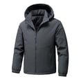 thumbnail image 1 of Men's Thermal Hooded Jacket Full Zip Cardigan Style Heavy Fleece Lined Thick Winter Warm Windproof Solid Color Outdoor Cotton Coat, 1 of 4