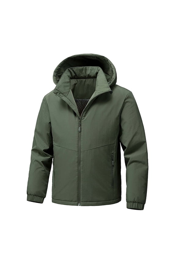 Men's Thermal Hooded Jacket Full Zip Cardigan Style Heavy Fleece Lined Thick Winter Warm Windproof Solid Color Outdoor Cotton Coat