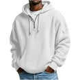 thumbnail image 1 of Men's Thermal Hoodie Long Sleeve Solid Drawstring Pullover Top with Pockets White S, 1 of 7
