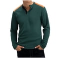 thumbnail image 1 of Men's Thermal Knit Shirt Long Sleeve Crewneck Button Collar Color Block Pullover Tee Olive Green S, 1 of 9