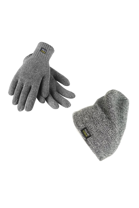 Men's Thermal Knit Winter Gloves And Beanie Set With Polar Fleece Lining- Winter Gloves & Hat Set (Gray)