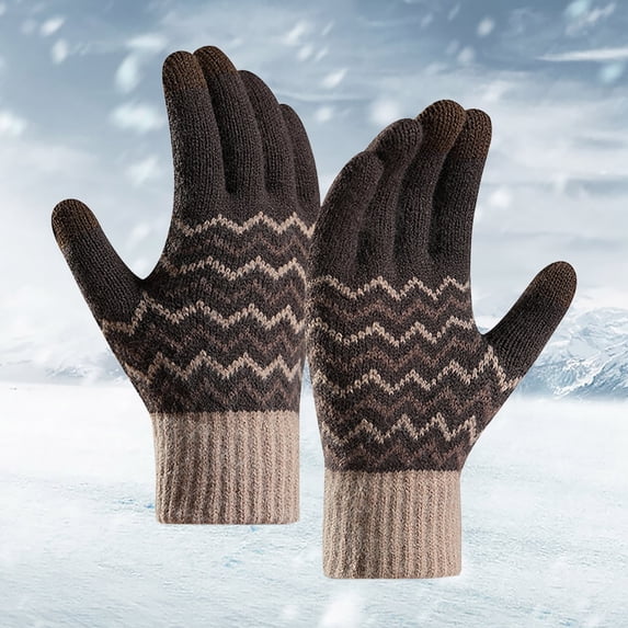 Men's Thermal Knit Winter Gloves, Cold Proof Touch Screen Gloves with Stripe Design, Warm Lined Gloves for Outdoor Activities, Driving, Running and Hiking-Coffee