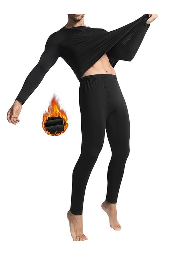 Men’s Thermal Long Johns Underwear Set – Fleece-Lined Top & Bottom Crewneck Base Layer for Cold Weather