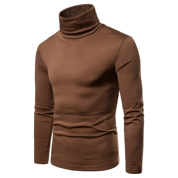 Men's Thermal Long Sleeve Shirt – Winter Warm Turtleneck Base Layer Top, Cotton Blend Slim-Fit Casual Shirt for Outdoor, Work & Layering (Coffee, XL)