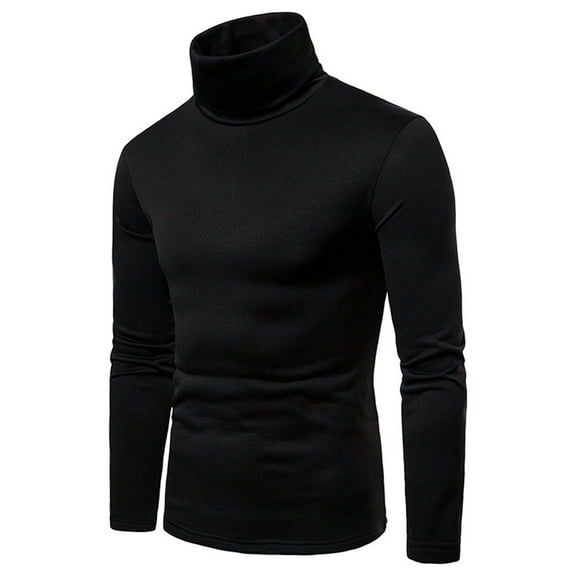 Men's Thermal Long Sleeve Shirt – Winter Warm Turtleneck Base Layer Top, Cotton Blend Slim-Fit Casual Shirt for Outdoor, Work & Layering (Black, L)‌