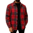 thumbnail image 1 of Men's Thermal Plaid Shirt Long Sleeve Lapel Button Down Cardigan Tee Red M, 1 of 8