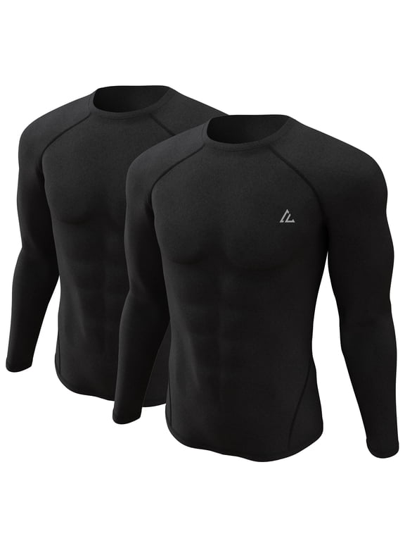 Men's Thermal Shirt 2 Pcs Fleece Lined Long Sleeve Tops Athletic Base Layer Cold Weather Gear Workout