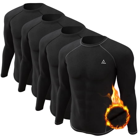 Men's Thermal Shirt 2/4 Pcs Fleece Lined Long Sleeve Tops Athletic Base Layer Cold Weather Gear Workout