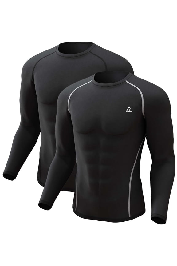 Men's Thermal Shirt 2 Pcs Fleece Lined Long Sleeve Tops Athletic Base Layer Cold Weather Gear Workout