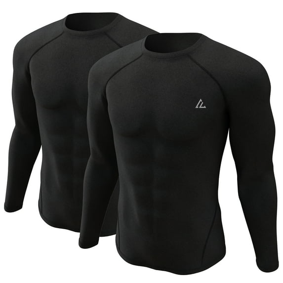 Men's Thermal Shirt 2Pcs Fleece Lined Long Sleeve Tops Athletic Base Layer Cold Weather Gear Workout